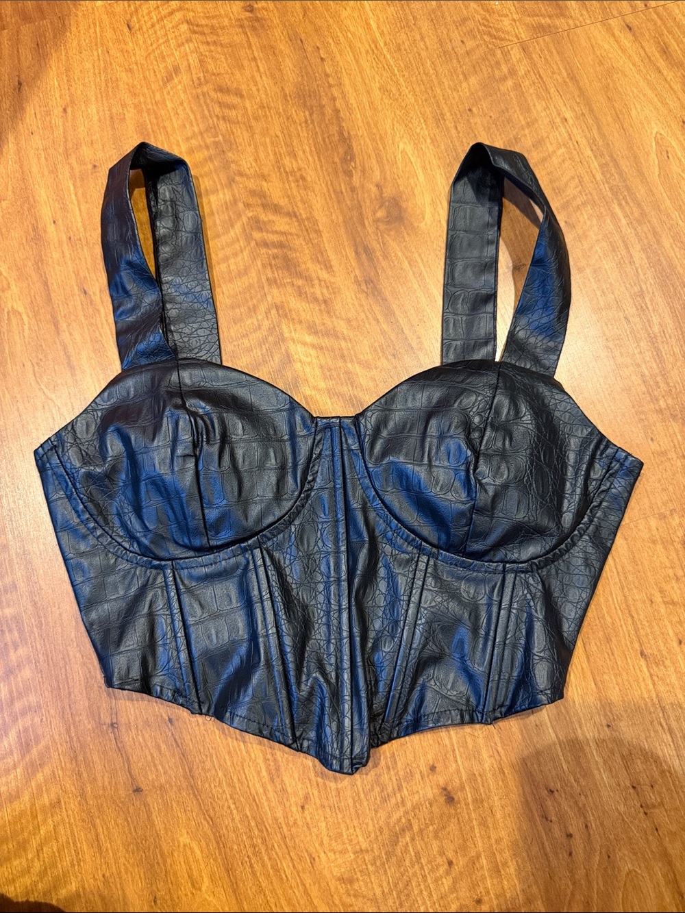 Black Faux Leather Bustier Crop Top